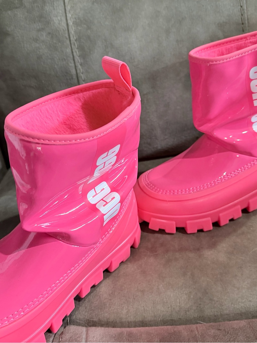 UGG Kids' Hot Pink Glossy Waterproof Rain Boots